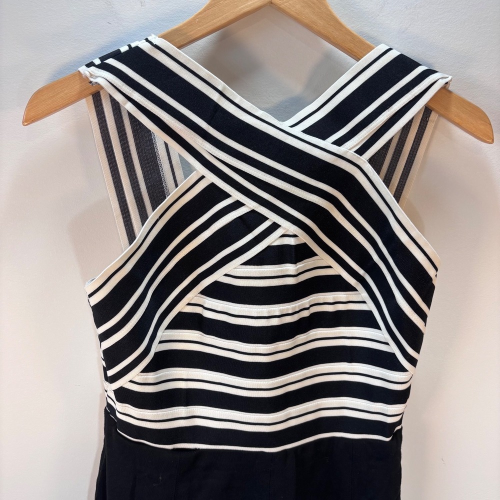 Maeve Striped Fit & Flare Dress Sleeveless Black White Stripped Casual Size 6 - Picture 2 of 9
